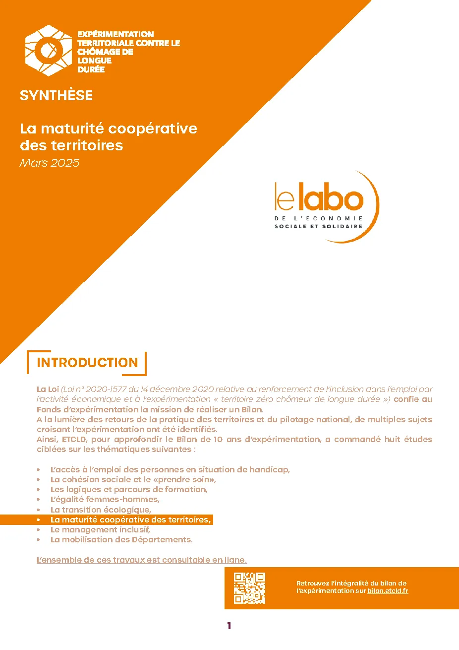 Photo d'illustration du La maturité coopérative des territoires zéro chômeur de longue durée